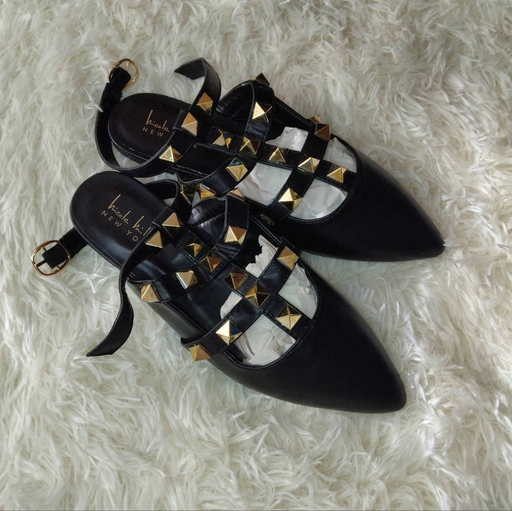 Nicole Miller Tulum Black Studded Flats Size 8.5 - Picture 2 of 4